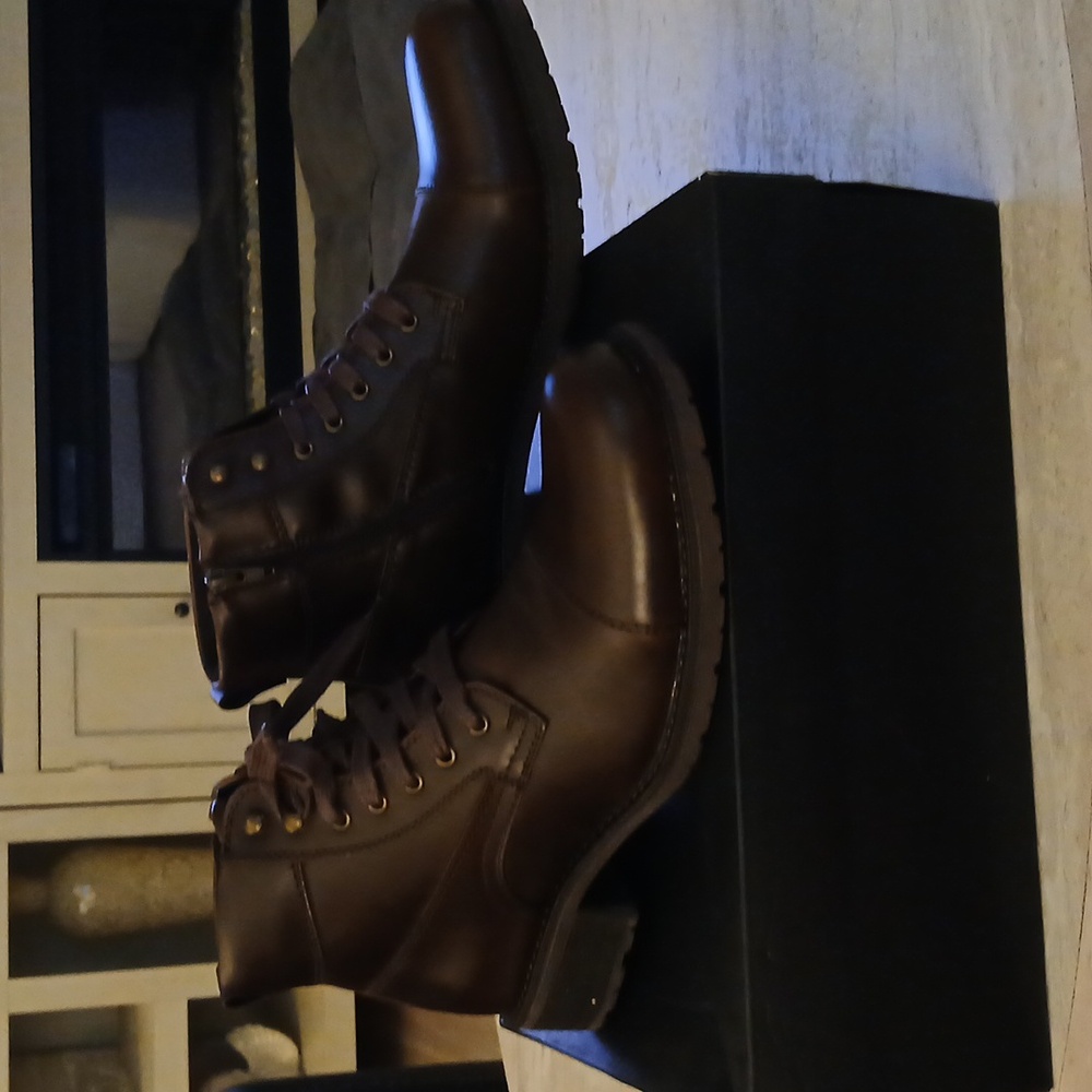 Alfani Brown Leather Ankle Boots with Lace-Up Closure - Picture 2 of 6